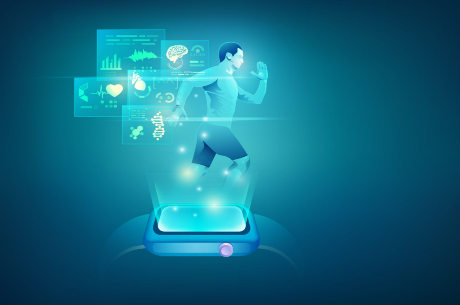 Man running with healthcare graphs